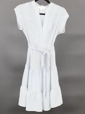 Gray and White Striped Summer Midi Dress Sz Small Casual Monteau Los Angeles